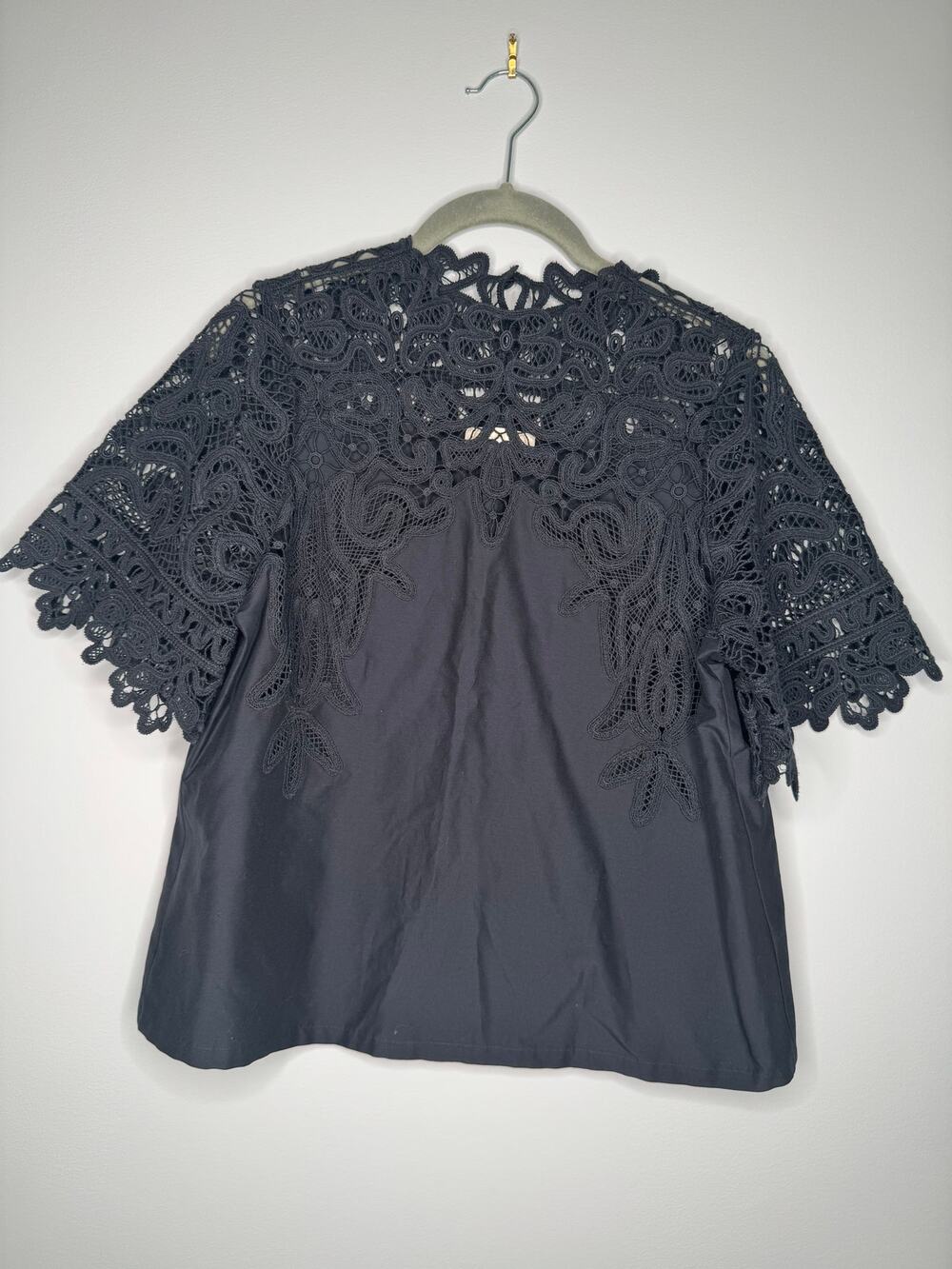 Ulla Johnson Delia Black Battenberg Lace Silk Cotton Top Size 2